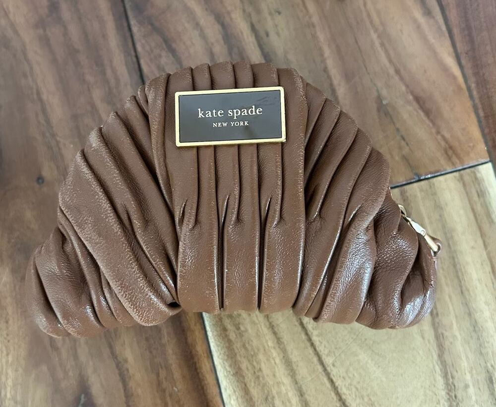 Kate Spade Patisserie Pleated 3D Croissant Coin Purse Brown